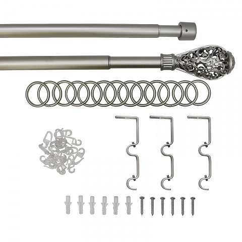 Карниз металлический Кружево, 2-рядный, 16/19 мм., телескопический (160 см.-320 см.), Матовый никель 3