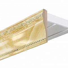 Карниз багетный, потолочный Каприччио, с планкой 80 мм., 2-рядный, Мрамор (золото)