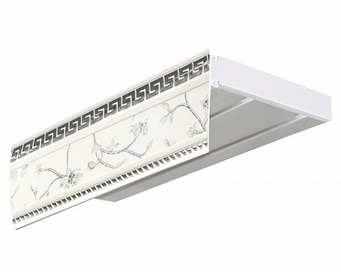 Карниз настенный пластиковый Алфеус с планкой 70 мм., 2-рядный, Белый (серебро) 1