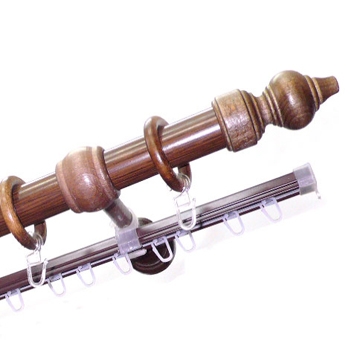 Карниз круглый настенный Клавир с U-шиной, 28 мм., деревянная фурнитура, Дуб рустик 1