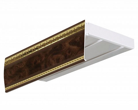 Карниз потолочный пластиковый Алфеус с планкой 70 мм., 2-рядный, Мрамор (золото) 1