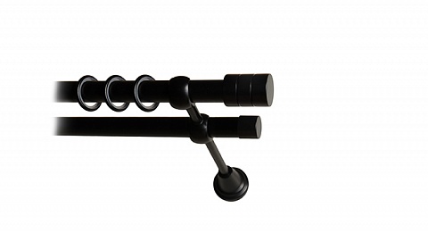 Карниз металлический Консорт, 2-рядный, 25 мм., труба гладкая, Черный матовый 7