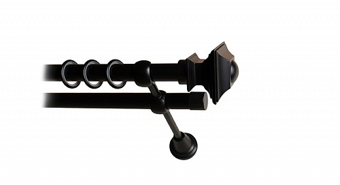 Карниз металлический Консорт, 2-рядный, 19 мм., труба гладкая, Черный матовый 4