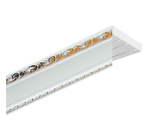 Карниз потолочный пластиковый Кембрия с планкой 65 мм., 2-рядный, Белое золото 1