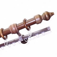 Карниз круглый настенный Клавир с U-шиной, 28 мм., деревянная фурнитура, Дуб рустик