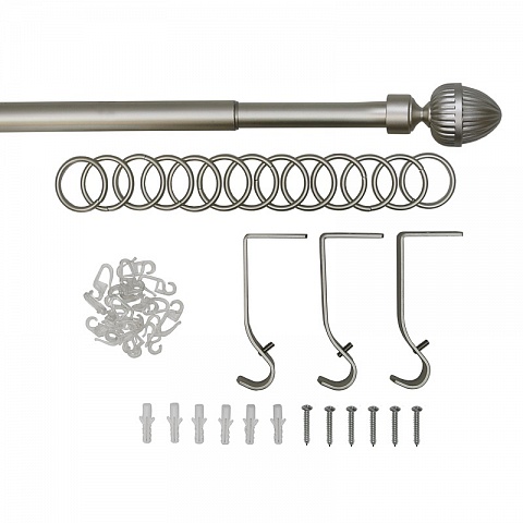Карниз металлический Орех, 1-рядный, 16/19 мм., телескопический (160 см.-320 см.), Матовый никель 3