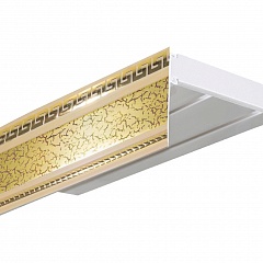 Карниз потолочный пластиковый Алфеус с планкой 70 мм., 2-рядный, Бежевый (золото)