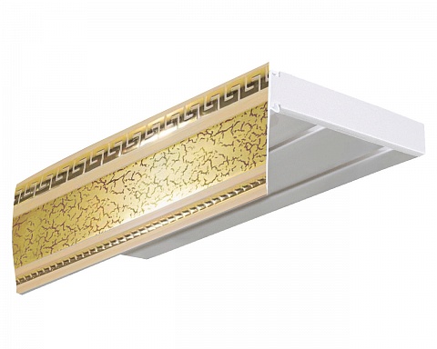 Карниз потолочный пластиковый Алфеус с планкой 70 мм., 2-рядный, Бежевый (золото) 1