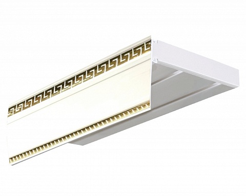Карниз настенный пластиковый Алфеус с планкой 70 мм., 2-рядный, Белый (золото) 1