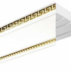Карниз настенный пластиковый Алфеус с планкой 70 мм., 3-рядный, Белый (золото)