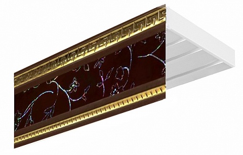 Карниз потолочный пластиковый Алфеус с планкой 70 мм., 3-рядный, Бордо (золото) 1