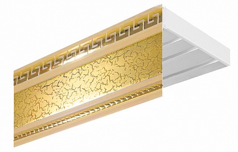 Карниз потолочный пластиковый Алфеус с планкой 70 мм., 3-рядный, Бежевый (золото) 1