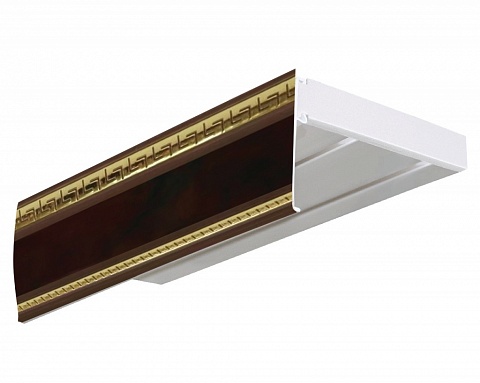 Карниз потолочный пластиковый Алфеус с планкой 70 мм., 2-рядный, Венге (золото) 1