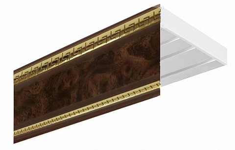 Карниз настенный пластиковый Алфеус с планкой 70 мм., 3-рядный, Мрамор (золото) 1