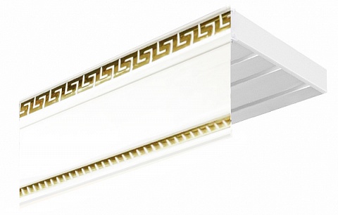 Карниз потолочный пластиковый Алфеус с планкой 70 мм., 3-рядный, Белый (золото) 1